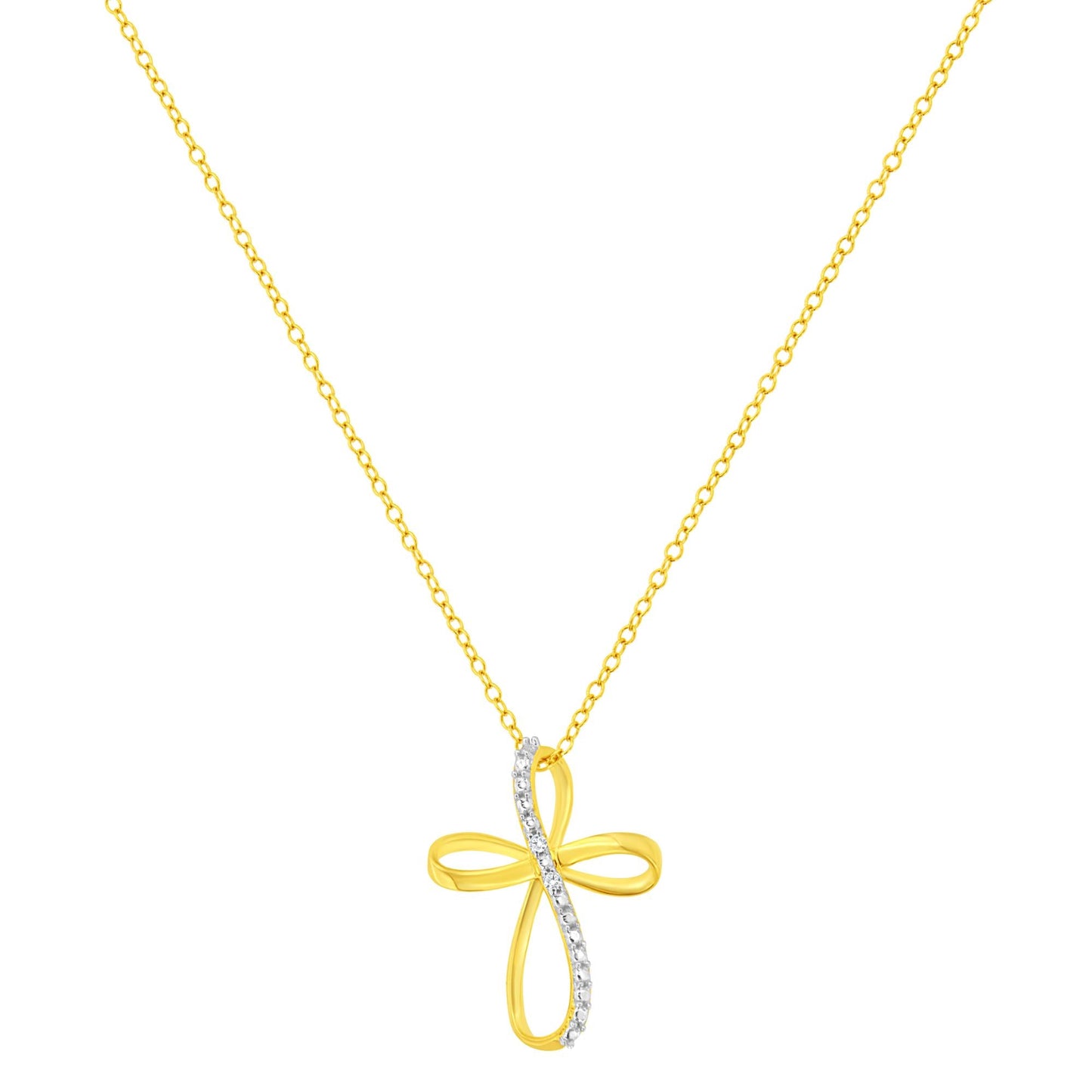 .925 Sterling Silver Diamond Accent Cross Ribbon 18" Pendant Necklace