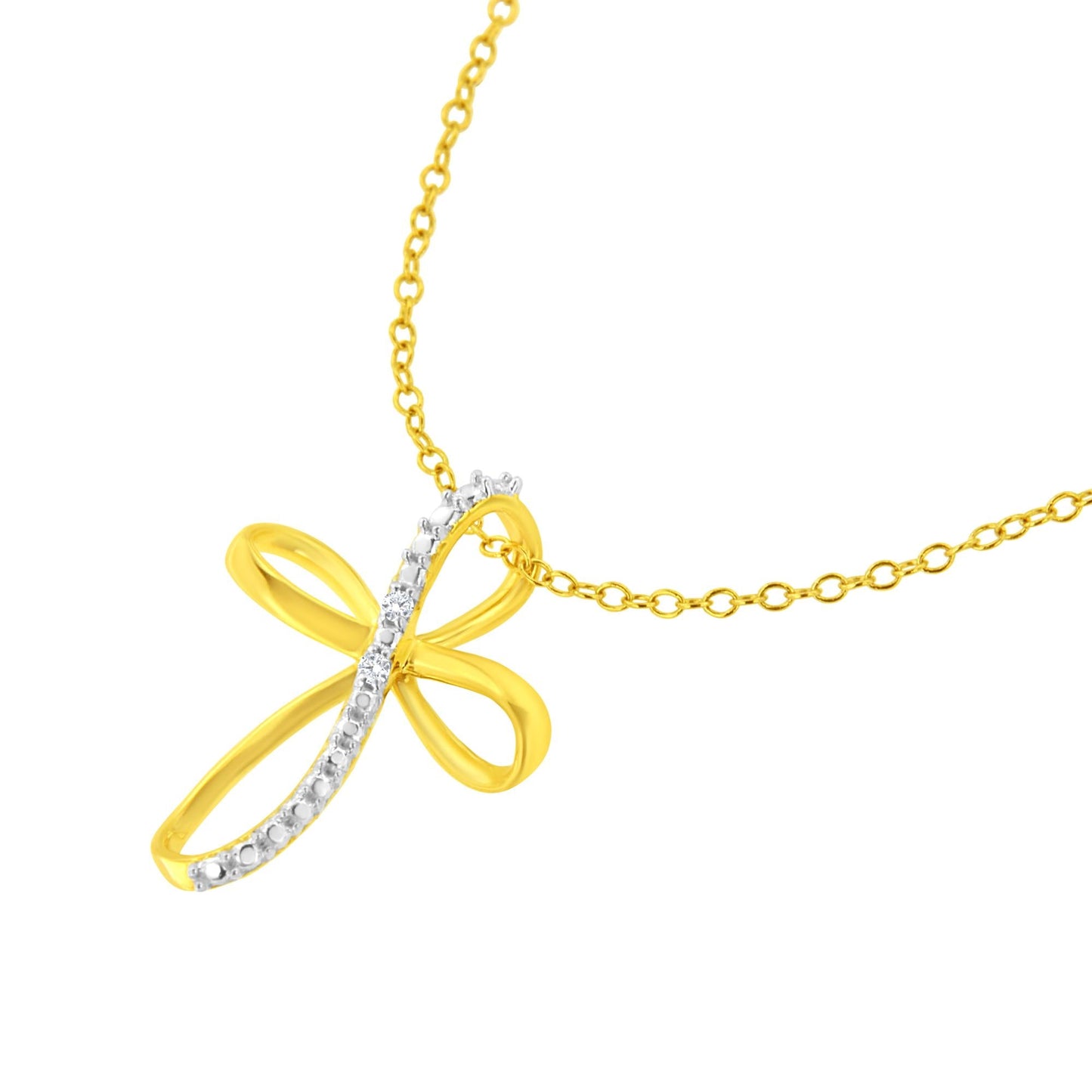 .925 Sterling Silver Diamond Accent Cross Ribbon 18" Pendant Necklace