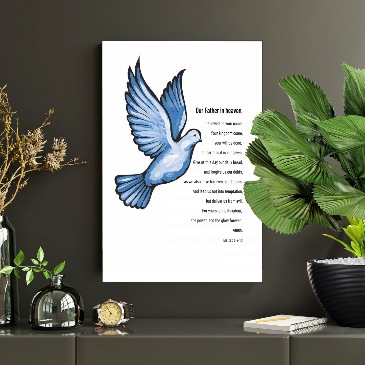 Wall Decor Giclee Poster Art Print - our Father Bible Verse - Dove