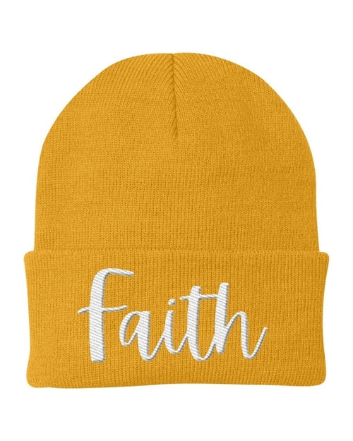 Beanie Knit Cap - Faith Embroidered Hat / White Text