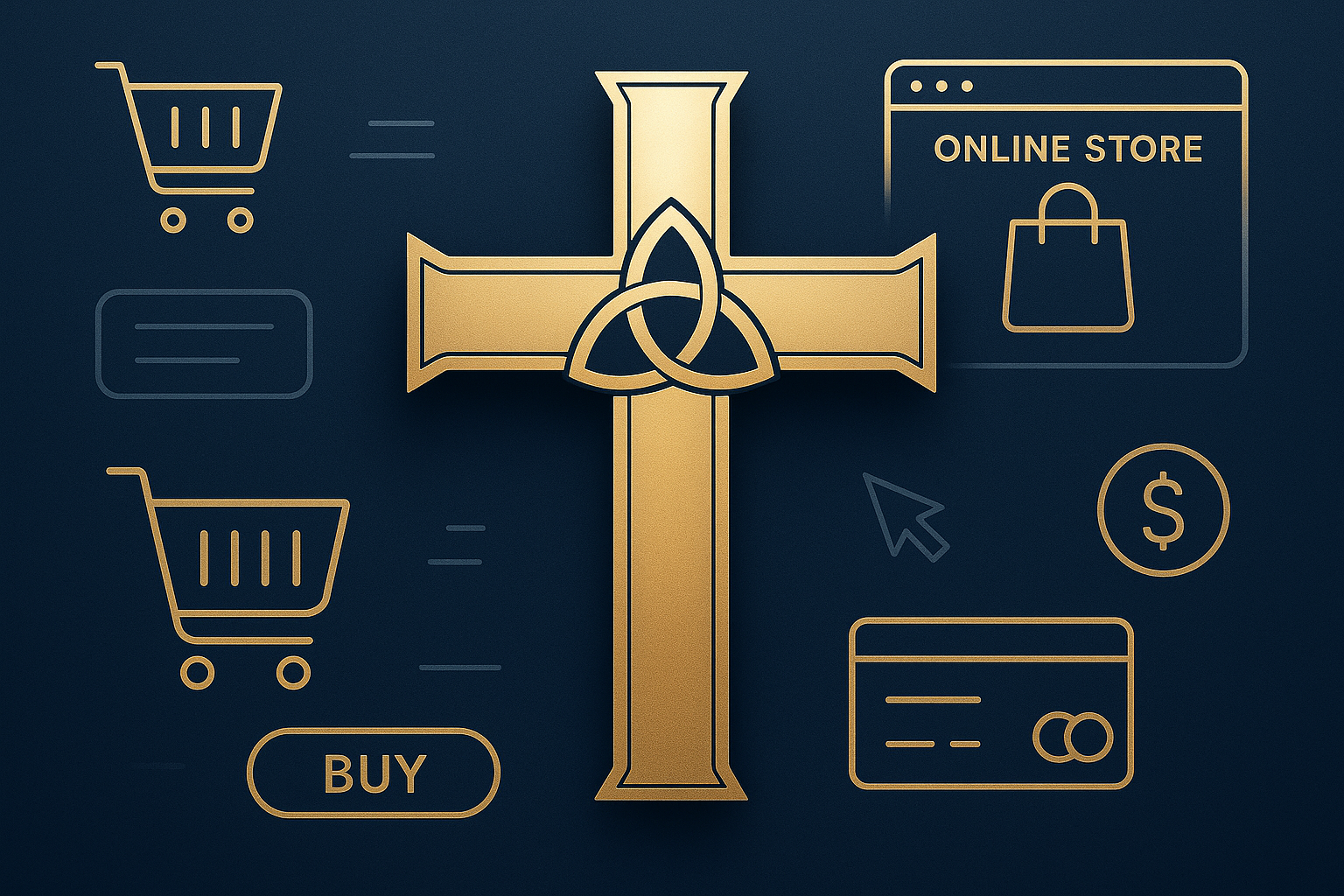 Christian cross and Trinity with e-commerce