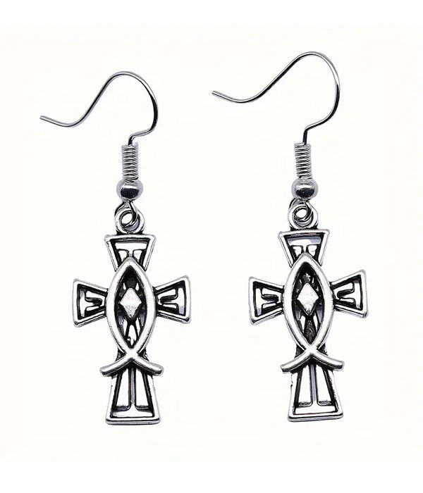 CHRISTIAN FISH AND CROSS EARRING