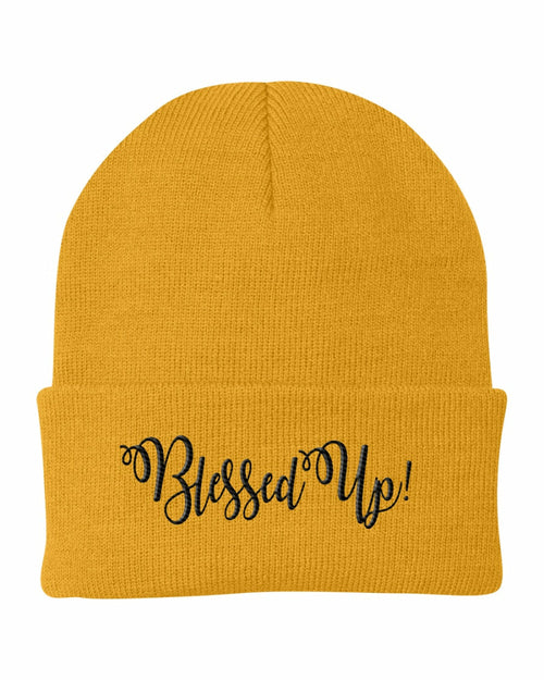 Beanie Cap / Blessed Up Embroidered Graphic - Cuffed Knit Hat
