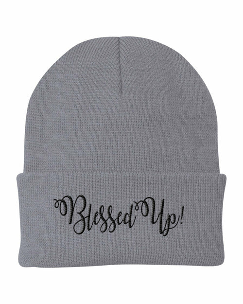 Beanie Cap / Blessed Up Embroidered Graphic - Cuffed Knit Hat