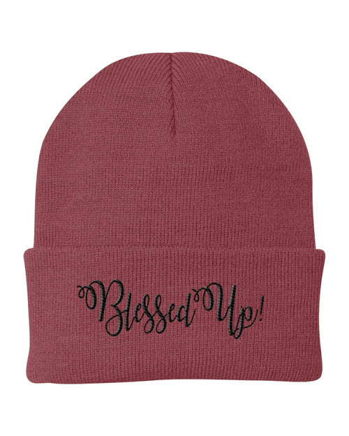 Beanie Cap / Blessed Up Embroidered Graphic - Cuffed Knit Hat
