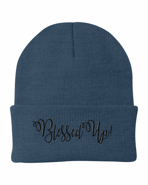 Beanie Cap / Blessed Up Embroidered Graphic - Cuffed Knit Hat