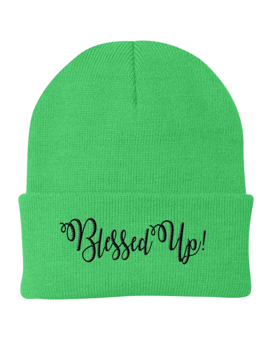 Beanie Cap / Blessed Up Embroidered Graphic - Cuffed Knit Hat