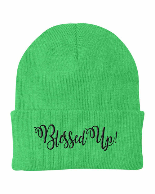 Beanie Cap / Blessed Up Embroidered Graphic - Cuffed Knit Hat