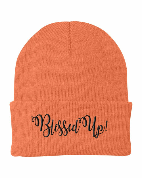 Beanie Cap / Blessed Up Embroidered Graphic - Cuffed Knit Hat