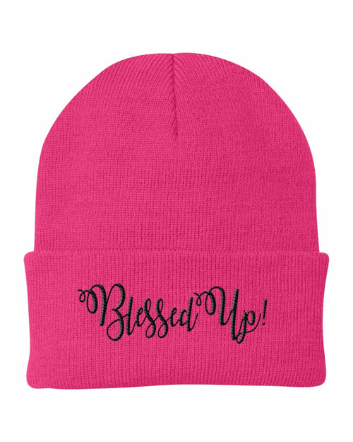 Beanie Cap / Blessed Up Embroidered Graphic - Cuffed Knit Hat