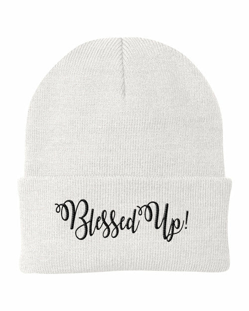 Beanie Cap / Blessed Up Embroidered Graphic - Cuffed Knit Hat