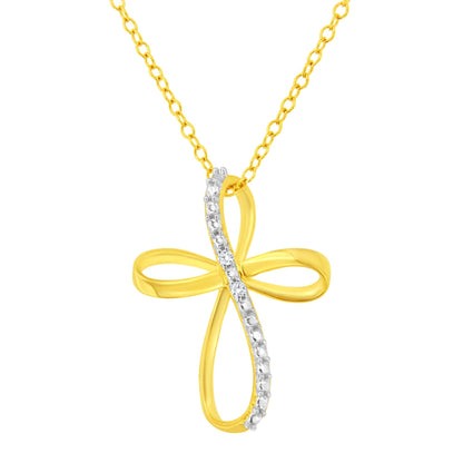 .925 Sterling Silver Diamond Accent Cross Ribbon 18" Pendant Necklace