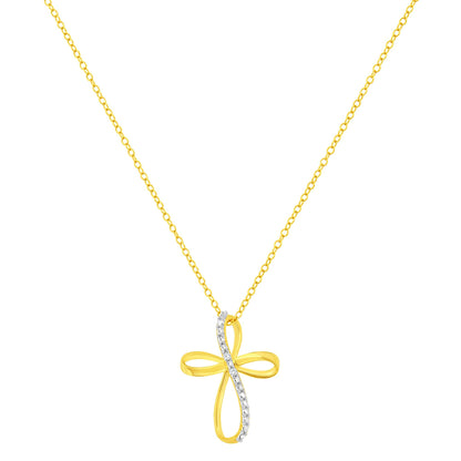 .925 Sterling Silver Diamond Accent Cross Ribbon 18" Pendant Necklace