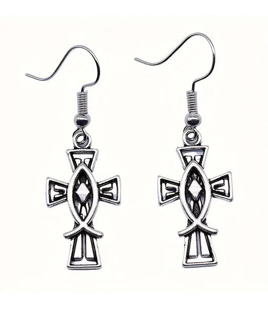 CHRISTIAN FISH AND CROSS EARRING