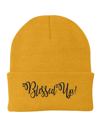 Beanie Cap / Blessed Up Embroidered Graphic - Cuffed Knit Hat