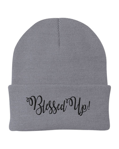 Beanie Cap / Blessed Up Embroidered Graphic - Cuffed Knit Hat