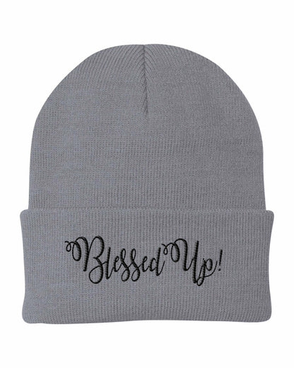 Beanie Cap / Blessed Up Embroidered Graphic - Cuffed Knit Hat