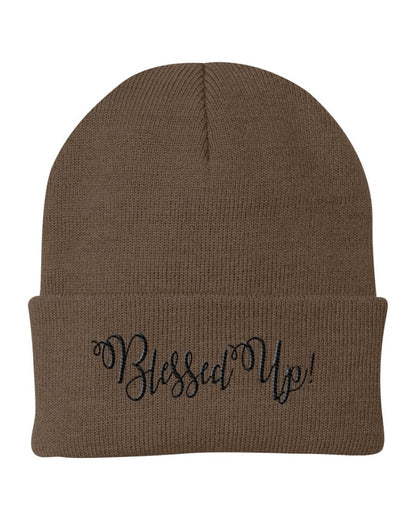 Beanie Cap / Blessed Up Embroidered Graphic - Cuffed Knit Hat