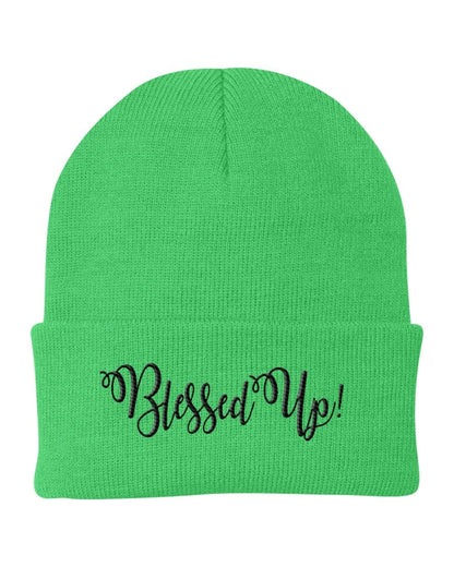 Beanie Cap / Blessed Up Embroidered Graphic - Cuffed Knit Hat