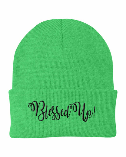 Beanie Cap / Blessed Up Embroidered Graphic - Cuffed Knit Hat