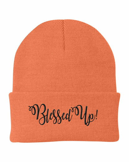 Beanie Cap / Blessed Up Embroidered Graphic - Cuffed Knit Hat