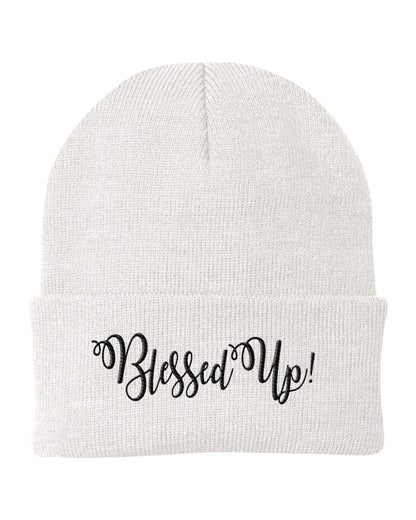 Beanie Cap / Blessed Up Embroidered Graphic - Cuffed Knit Hat