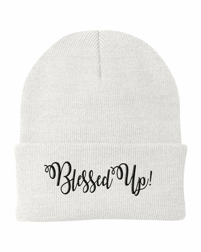 Beanie Cap / Blessed Up Embroidered Graphic - Cuffed Knit Hat